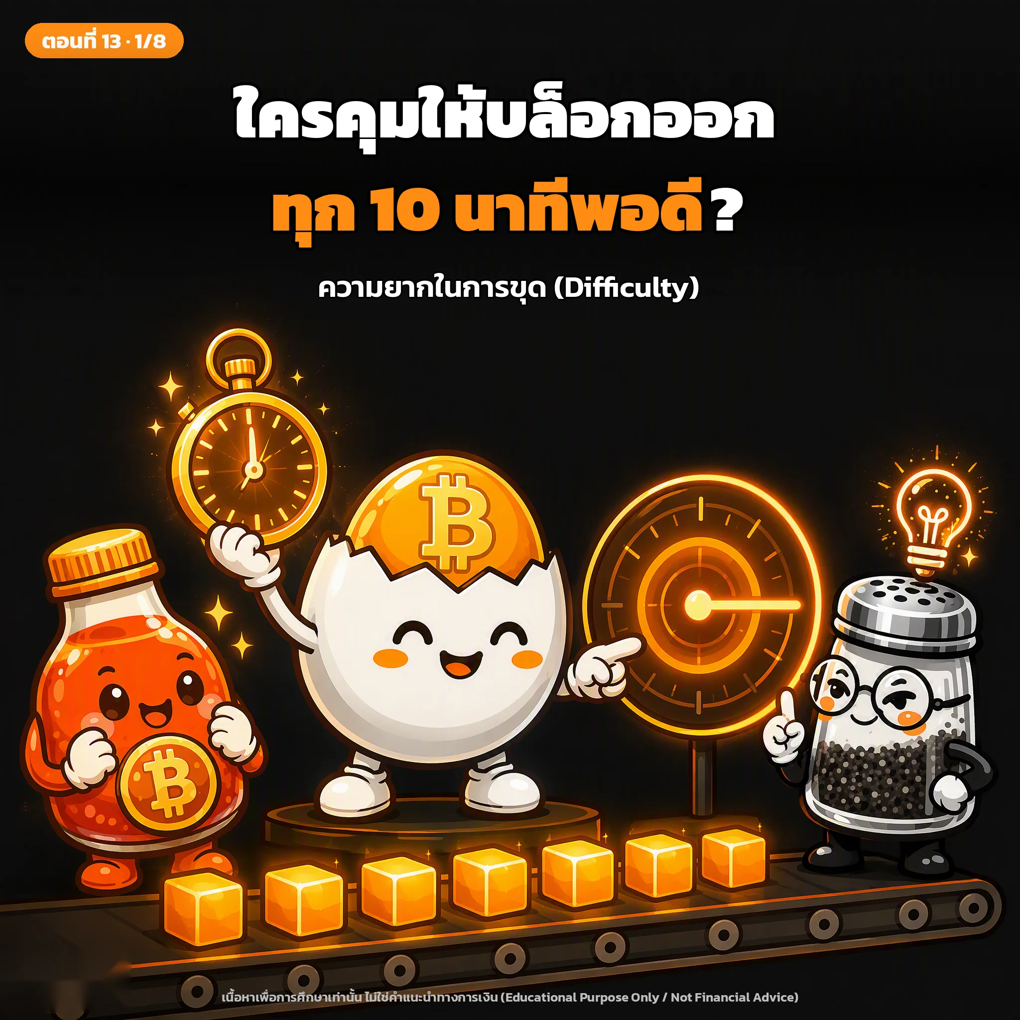 สไลด์ปกตอนที่ 13: ความยากในการขุด (Difficulty): ใครคุมให้บล็อกออกทุก 10 นาทีพอดี?